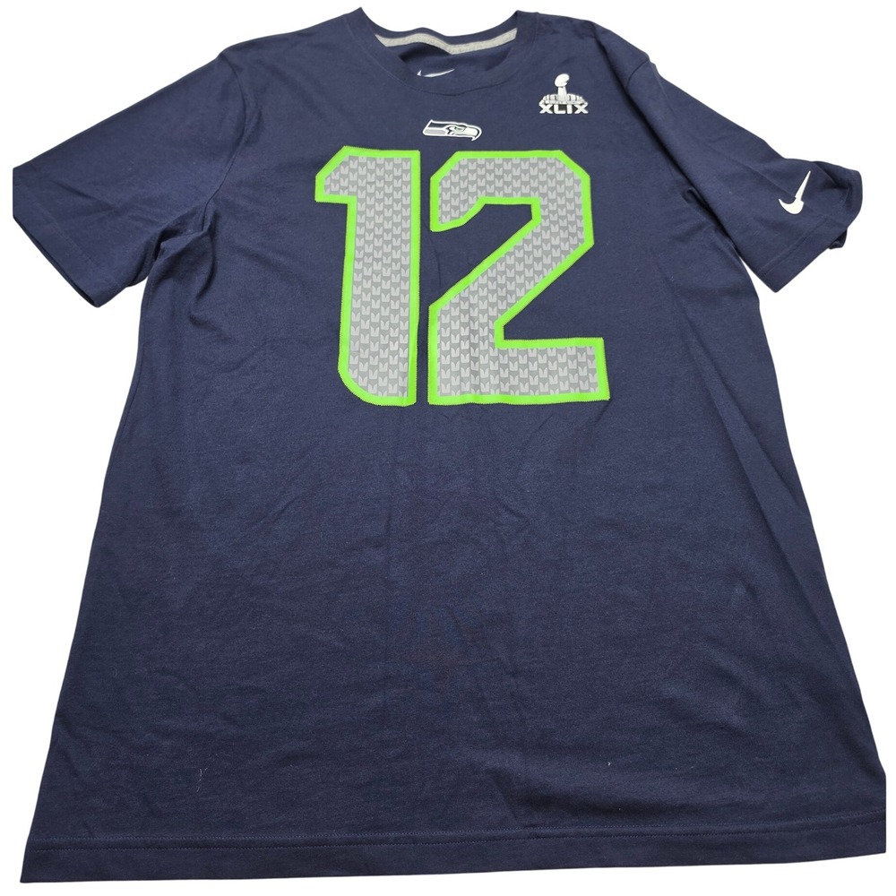 Nike Seattle Seahawks Super Bowl XLIX 12 Fan T-Shirt Mens Large Navy Blue L